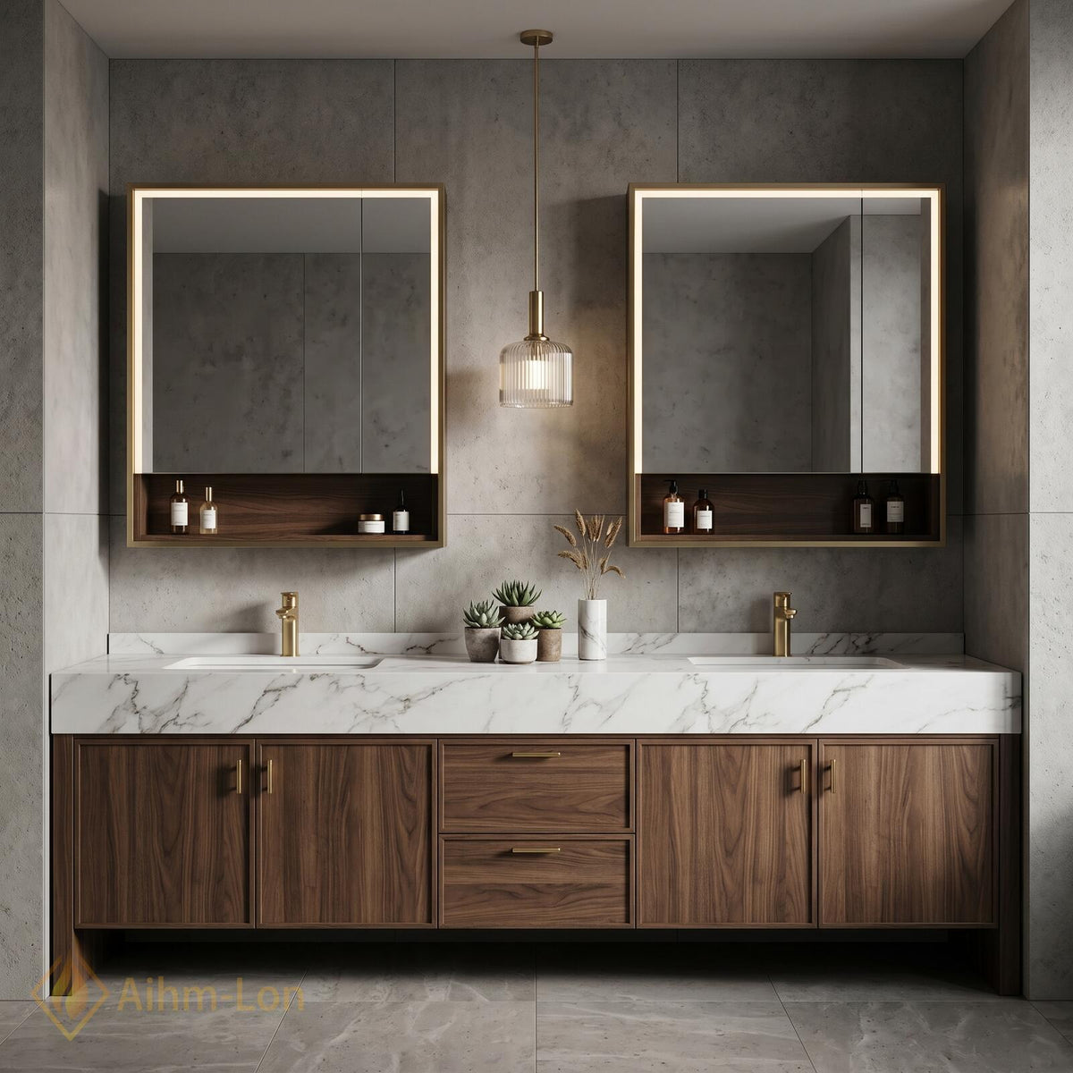 60''-96'' Double Bathroom Vanity with Sink Floating Dark Walnut Rich Grain Storage