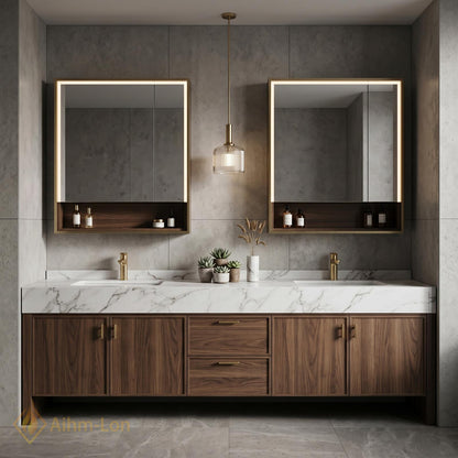 60''-96'' Double Bathroom Vanity with Sink Floating Dark Walnut Rich Grain Storage