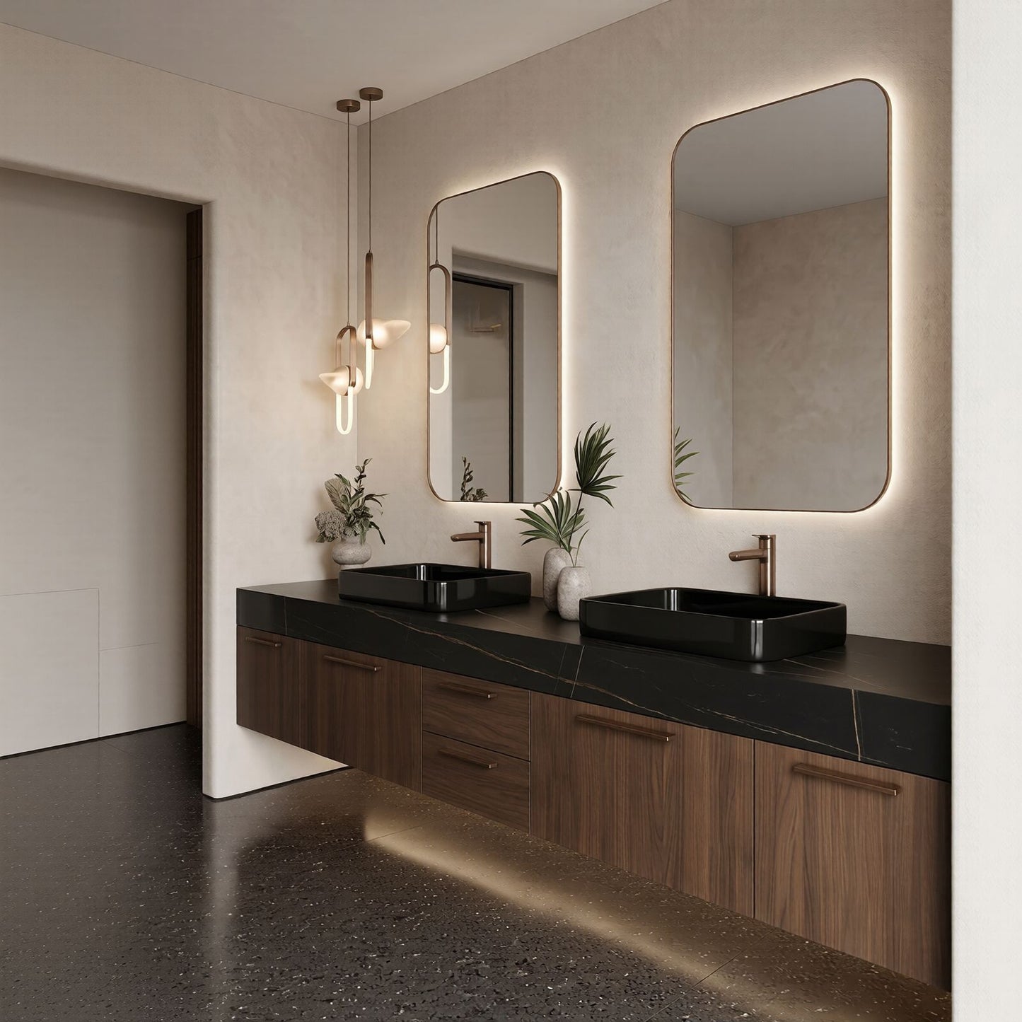 70''-96'' Double Bathroom Vanity with Sink Floating Wall-Mounted Dark Wood Grain Cabinet
