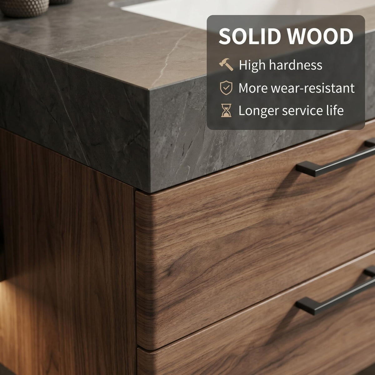 60''-96'' Double Bathroom Vanity with Sink Modern Floating Dark Walnut Metal Drawers