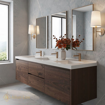 78''-96'' Modern Bathroom Vanity with Sink Wood Marble Drawers Spacious Mirror Cabinet