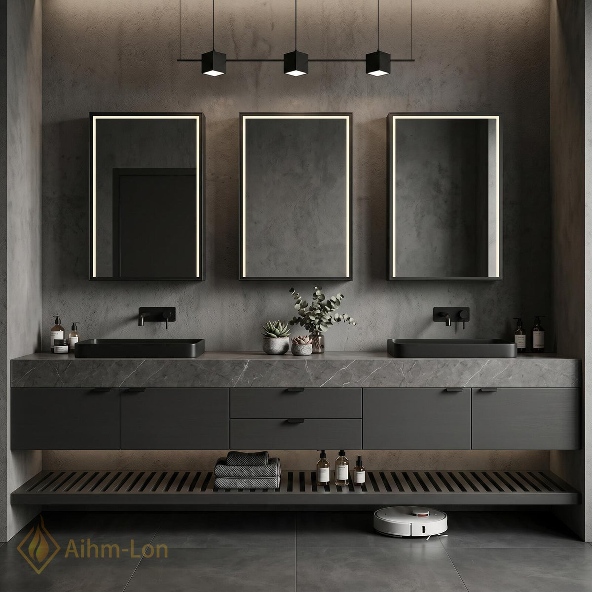 76''-96'' Double Bathroom Vanity with Sink Floating Vanity Dark Slate Finish Dual