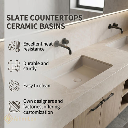 60''-96'' Double Bathroom Vanity with Sink Modern Floating Open Shelving Clean Line