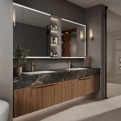 60''-96'' Modern Bathroom Vanity with Sink Floating Dark Stone Dual White Basins Cabinet