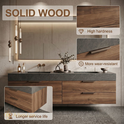 60''-96'' Double Bathroom Vanity with Sink Floating Wall-Mounted Wall-Mount Wood-Grain Finish Illuminated