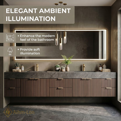 76''-96'' Double Bathroom Vanity with Sink Vertical Slatted Panels Floating Storage Deep