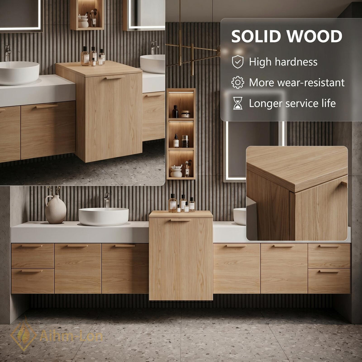 60''-96'' Double Bathroom Vanity with Sink Dark Charcoal Slatted Front Storage