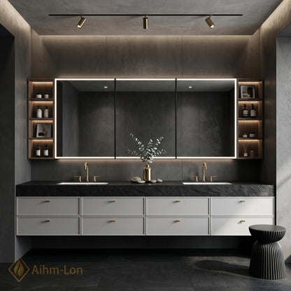 60''-96'' Double Bathroom Vanity with Sink Dark White Modern Floating Stone-Top
