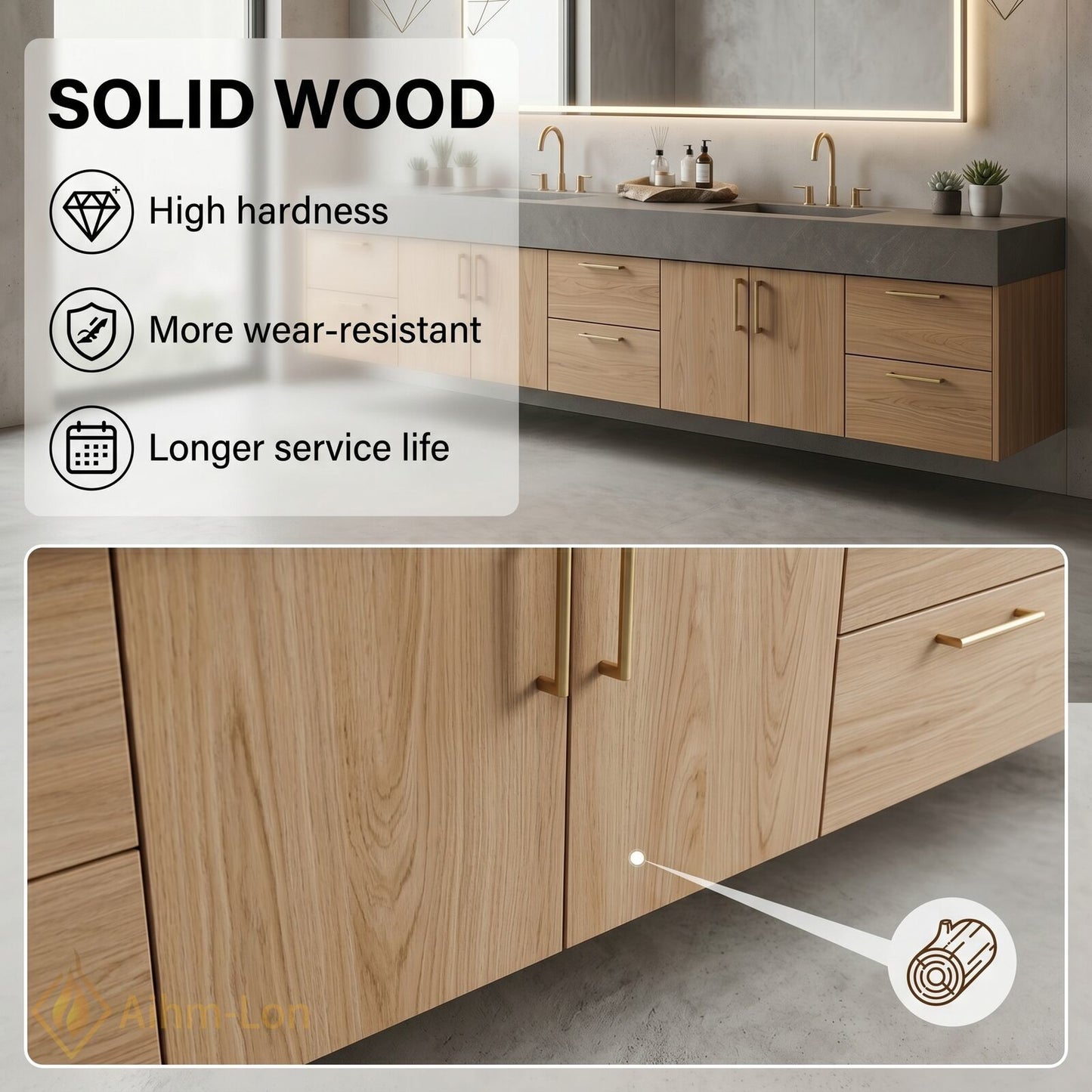 78''-96'' Double Bathroom Vanity with Sink Grey Floating Modern Design Slate Solid