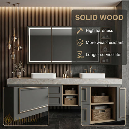 60''-96'' Double Bathroom Vanity with Sink Modern Gray Marble Top Spacious Storage