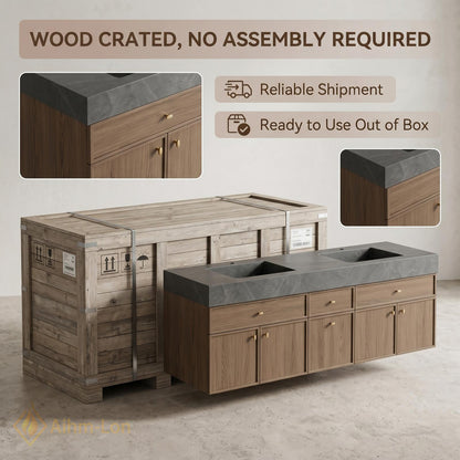 70''-96'' Double Bathroom Vanity with Sink Floating Modern Basins Dark Stone Countertop