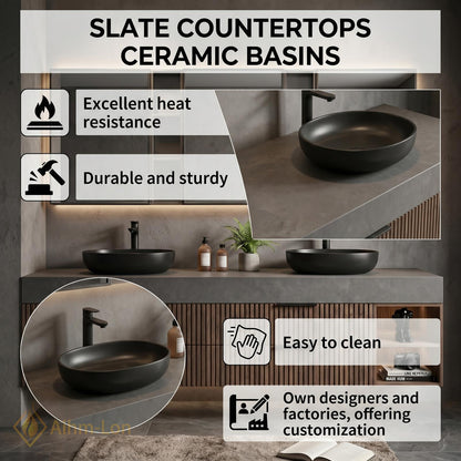 60''-96'' Double Bathroom Vanity with Sink Modern Floating Dark Wood Slats Concrete Top