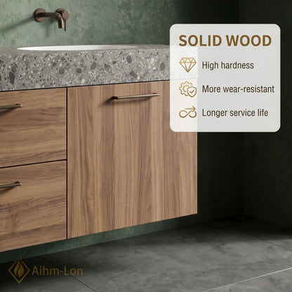 60''-96'' Double Bathroom Vanity with Sink Terrazzo Top Wood Grain Drawers