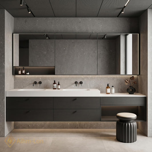 60''-96'' Bathroom Vanity with Sink Sleek Low-Profile Floating Dark Grey Textured Finish