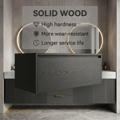 60''-96'' Double Bathroom Vanity with Sink Vertical Grooved Panel White Marble-Look Top