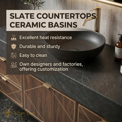 72''-96'' Double Bathroom Vanity with Sink Dark Modern Floating Stone-Top Basins