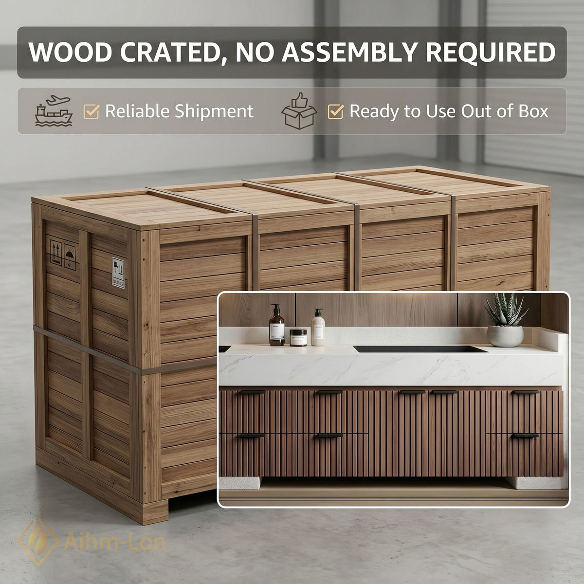 78''-96'' Double Bathroom Vanity with Sink Vertical Slat Front White Marble Top
