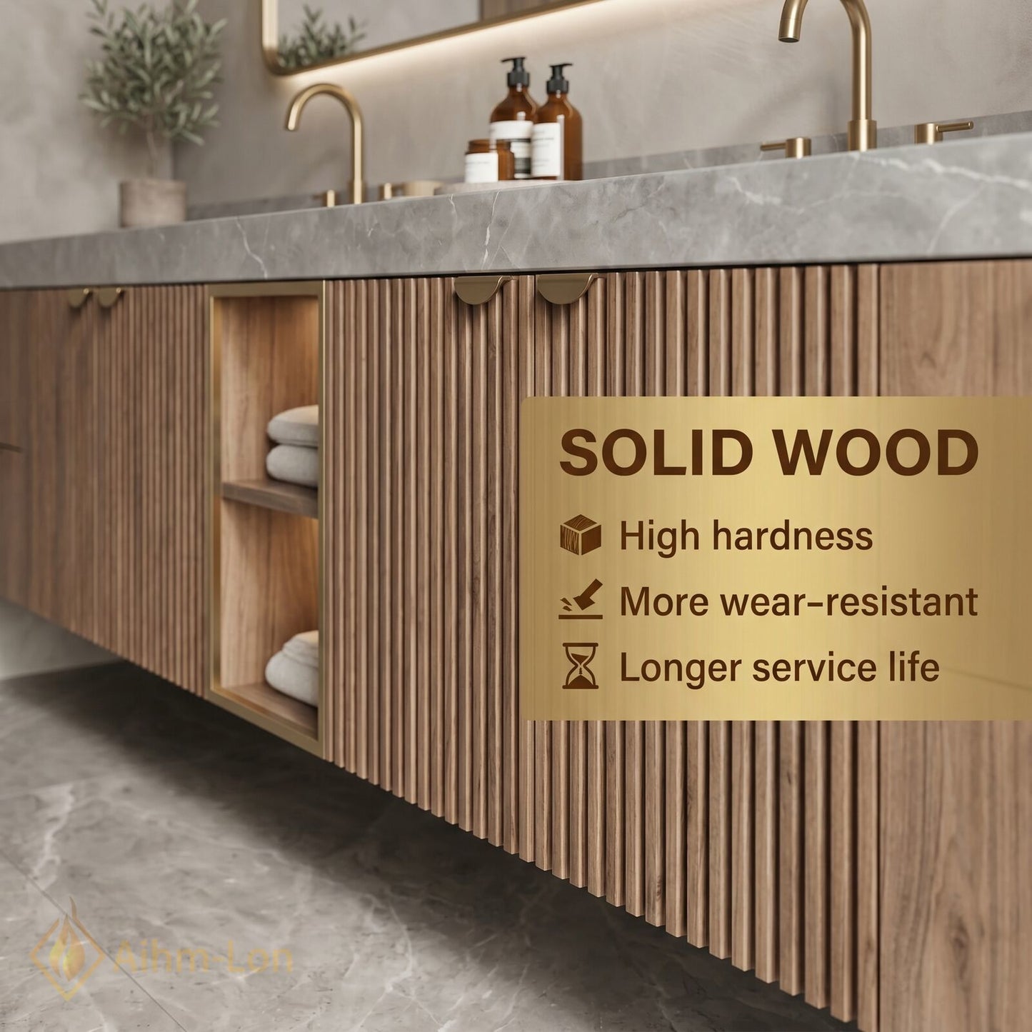 70''-96'' Double Bathroom Vanity with Sink Floating Elegant Slat Design Wooden Textured