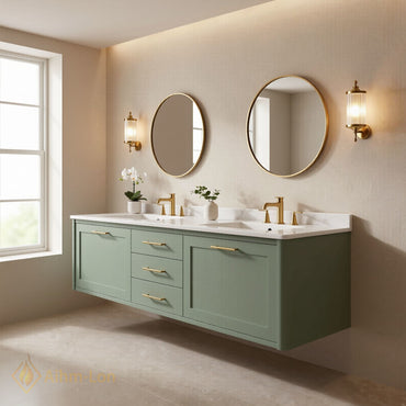 60''-96'' Modern Bathroom Vanity with Sink Floating Sage Green Shaker Triple Drawers