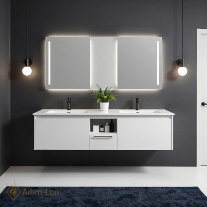 60''-96'' Modern Bathroom Vanity with Sink Double Sink Floating Wall-Mounted Mirror Cabinet