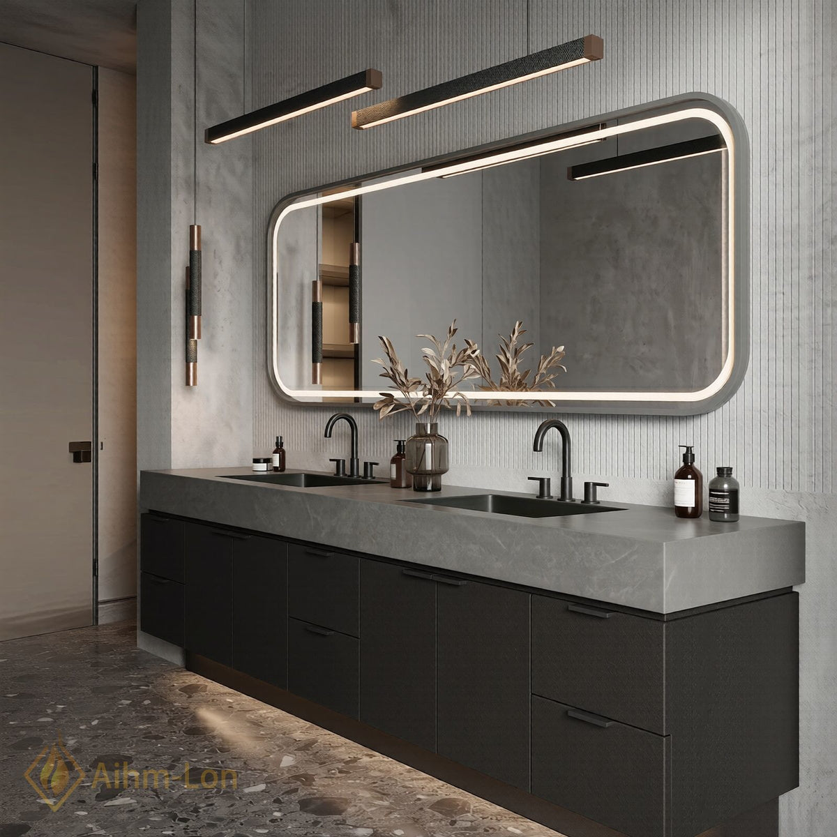 76''-96'' Double Bathroom Vanity with Sink Dark Matte Finish Multiple Drawers