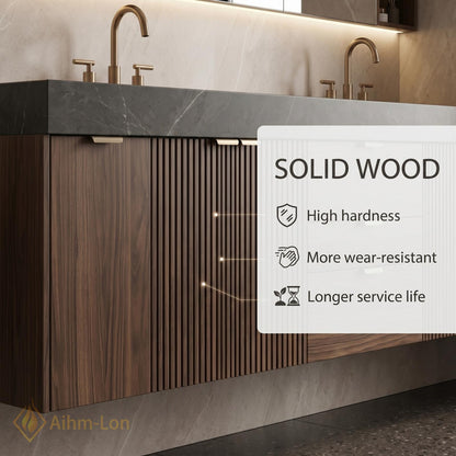 60''-96'' Double Bathroom Vanity with Sink Modern Slatted Front Panels Open Shelving