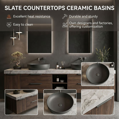 70''-96'' Modern Bathroom Vanity with Sink Floating Wall-Mounted White Marble Top Cabinet
