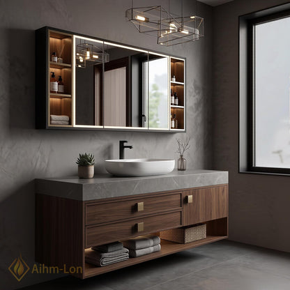 36''-110'' Floating Bathroom Vanity with Sink Dark Wood Finish Spacious Side Storage