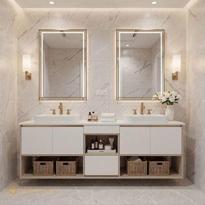 70''-96'' Double Bathroom Vanity with Sink Rectangular Basin Soft Close Doors Open Storage Cabinet