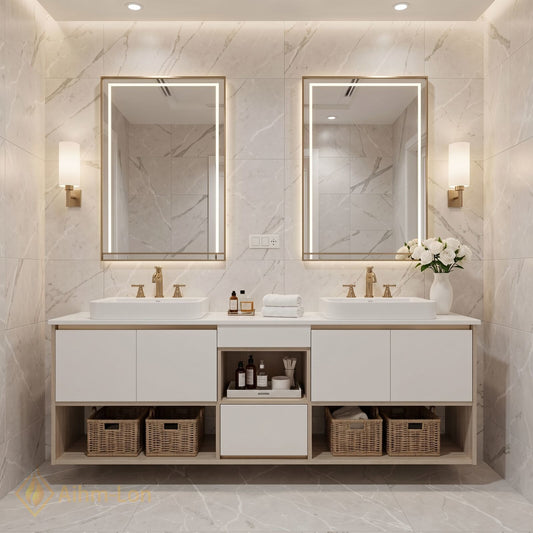 70''-96'' Double Bathroom Vanity with Sink Rectangular Basin Soft Close Doors Open Storage Cabinet