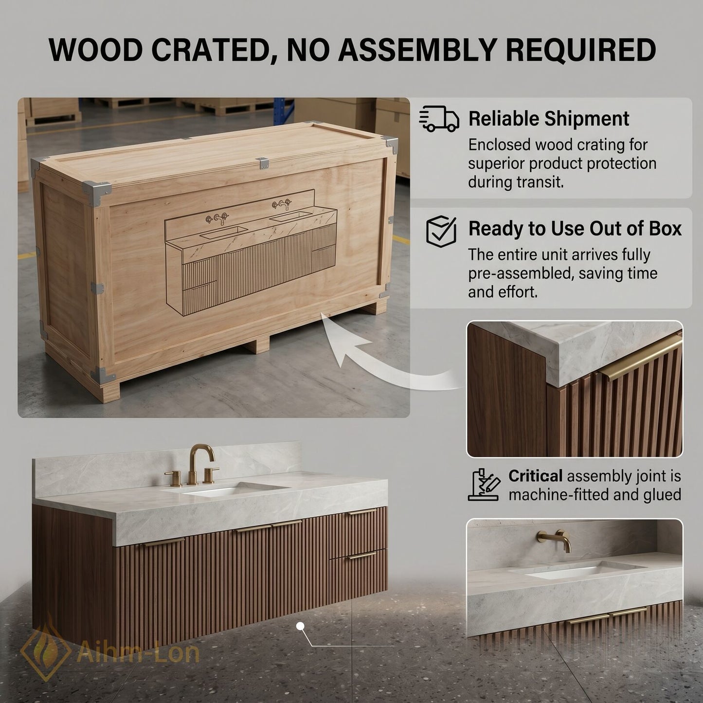 70''-96'' Double Bathroom Vanity with Sink Wall-Mounted Wall-Mount Modern Slatted Vanities Vertical