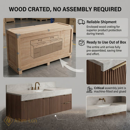 70''-96'' Double Bathroom Vanity with Sink Wall-Mounted Wall-Mount Modern Slatted Vanities Vertical