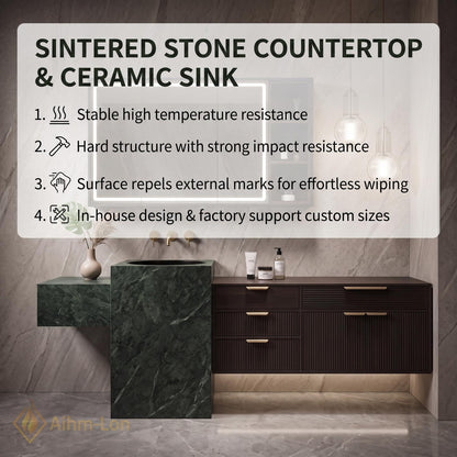 36''-110'' Bathroom Vanity with Sink Modern Green Sintered Stone Top