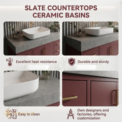 78''-96'' Double Bathroom Vanity with Sink Sleek Matte Burgundy Elegant Drawer Storage