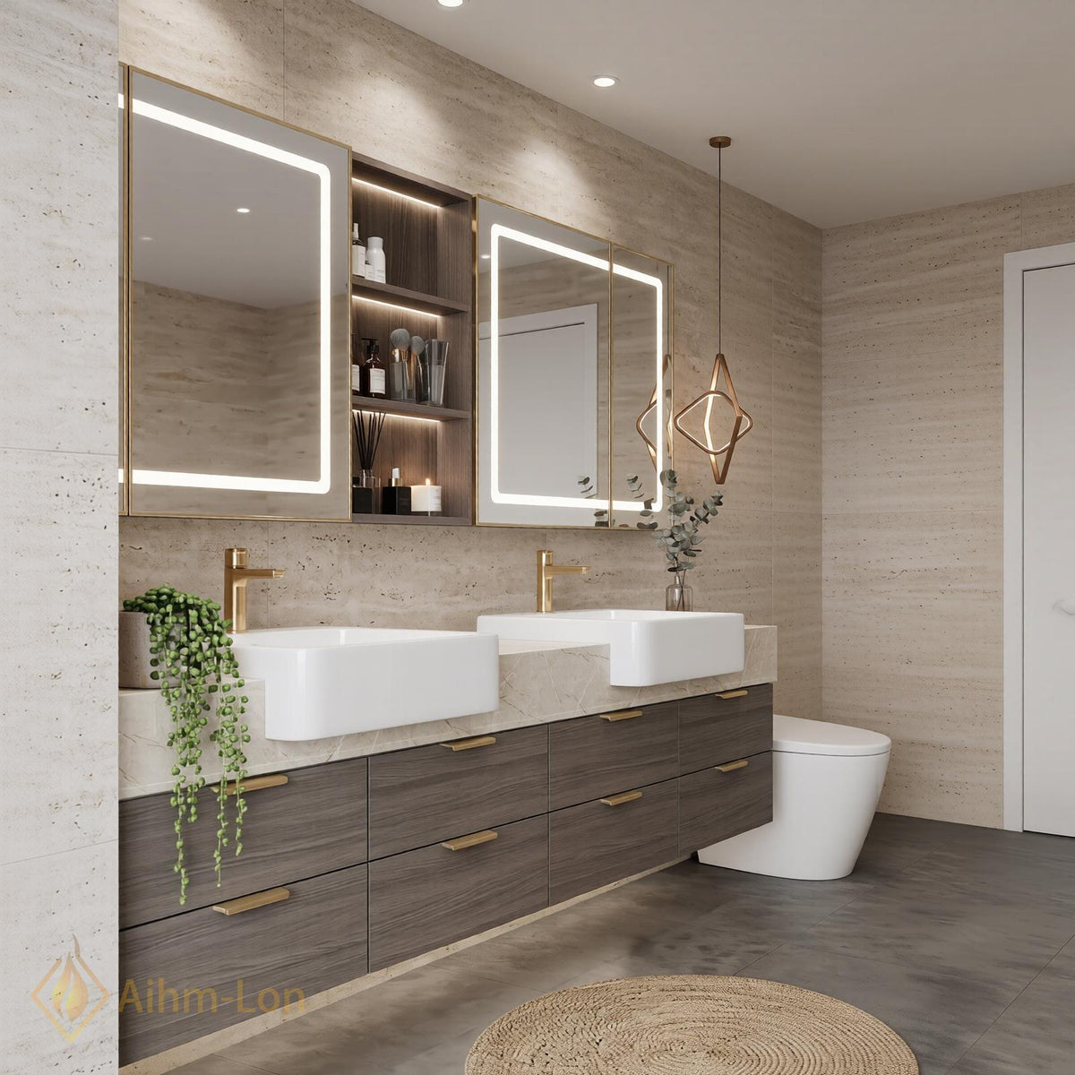 78''-96'' Double Bathroom Vanity with Sink Floating Vanity Wood Grain Finish Dark
