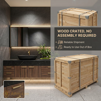 78''-96'' Double Bathroom Vanity with Sink Dark Wood Finish Drawer Storage