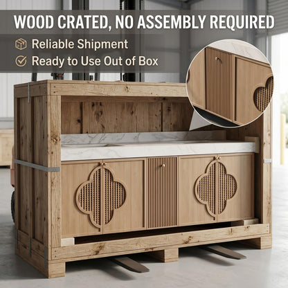 60''-96'' Floating Bathroom Vanity with Sink Double Sink Light Oak Lattice Cloud Doors Cabinet