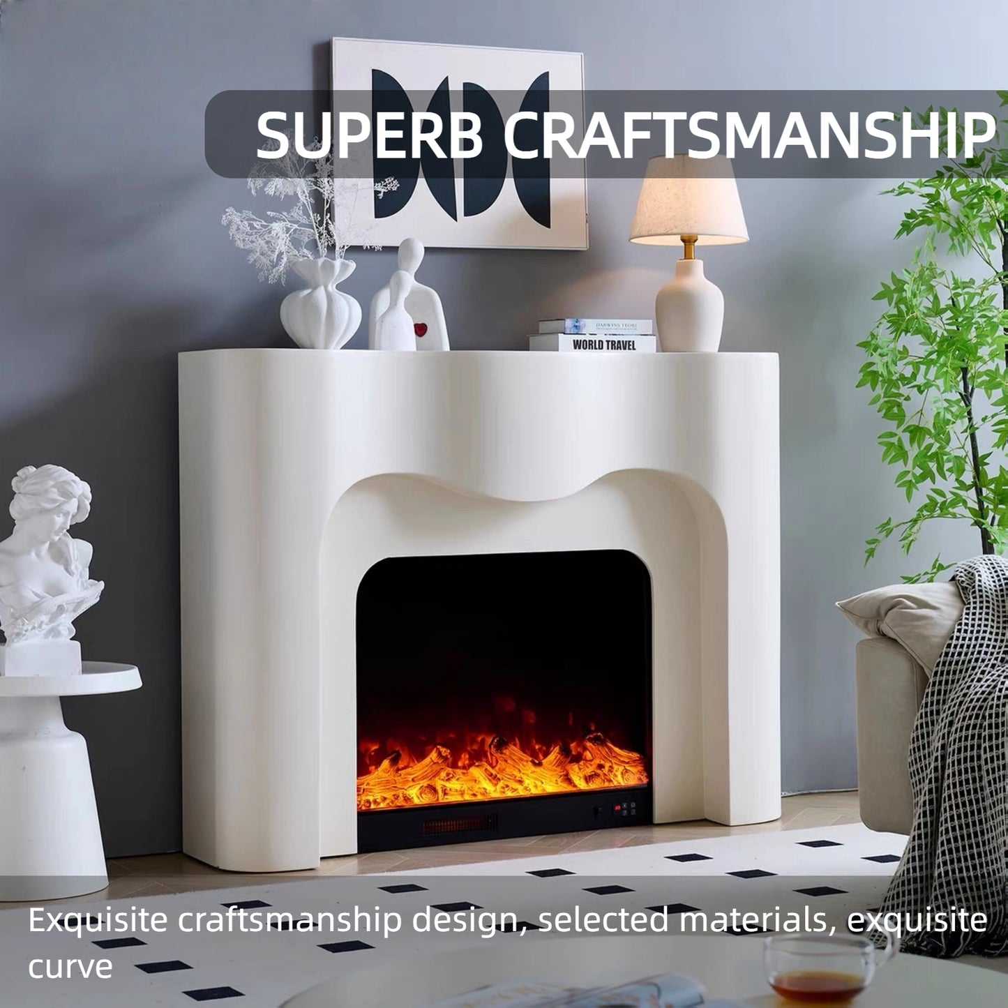 Aihm-Lon Electric Fireplace Heater with Luxurious Wavy Frame 59’’