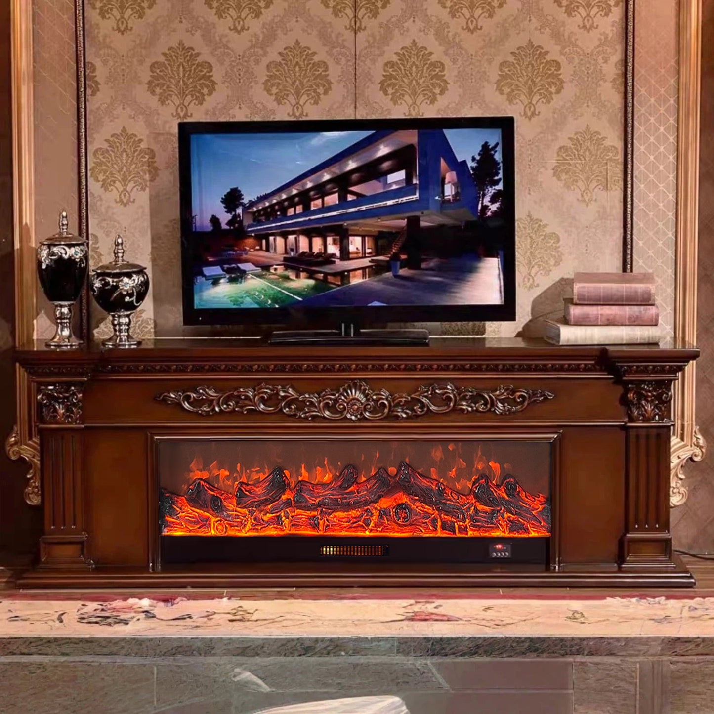 Aihm-Lon Electric Fireplace with Seashell and Curly Grass Pattern 79”