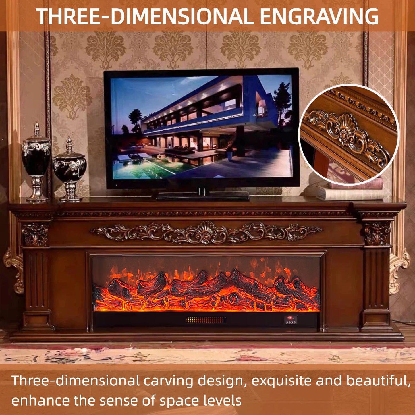 Aihm-Lon Electric Fireplace with Seashell and Curly Grass Pattern 79”