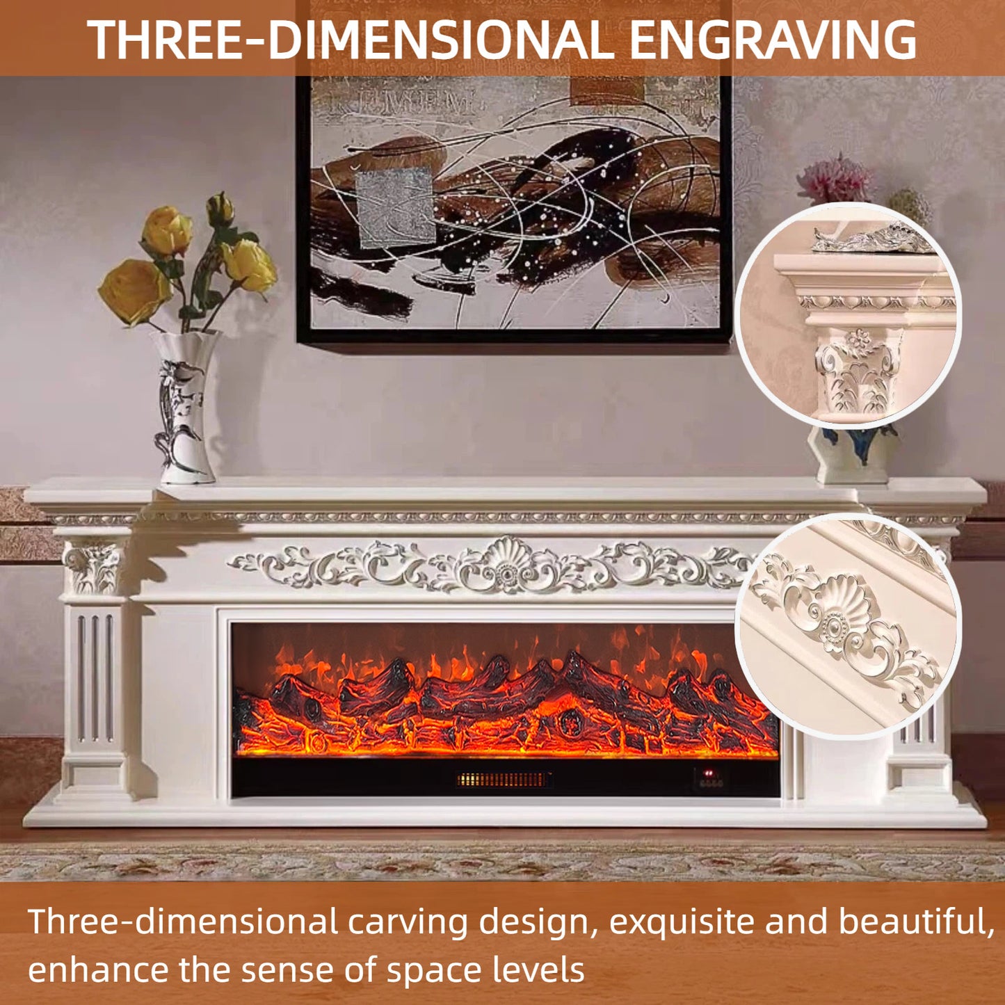 Aihm-Lon Electric Fireplace with Seashell and Curly Grass Pattern 79”