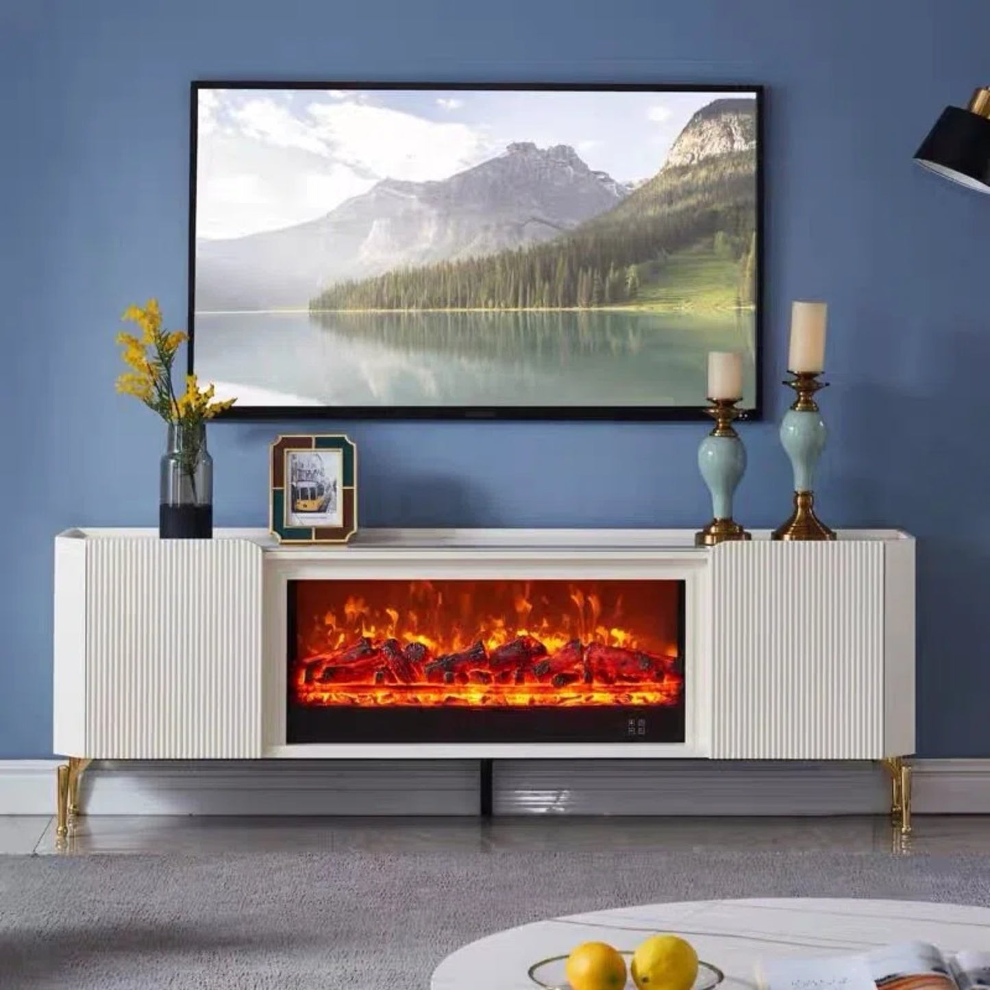 Aihm-Lon Luxury Electric Fireplace Striped Design 71”-79”