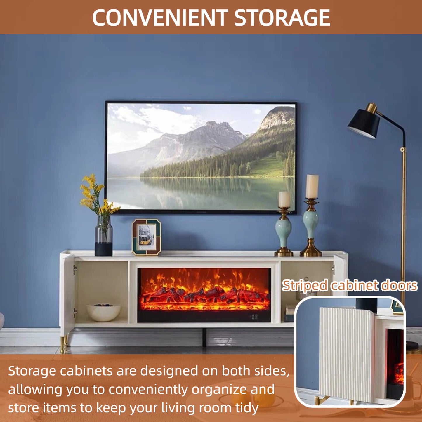 Aihm-Lon Luxury Electric Fireplace Striped Design 71”-79”