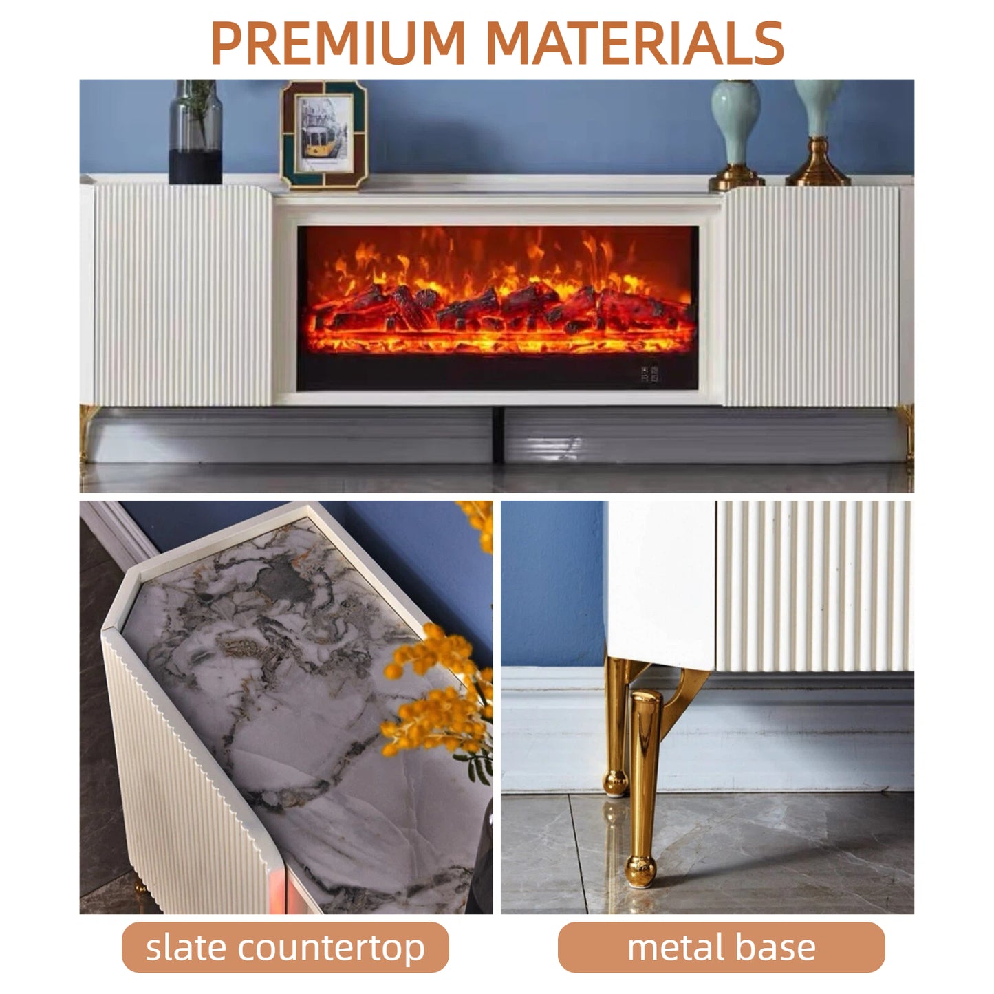 Aihm-Lon Luxury Electric Fireplace Striped Design 71”-79”