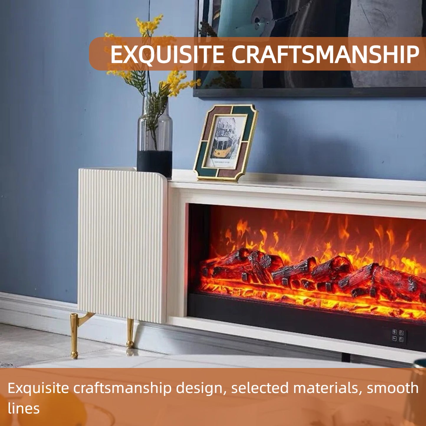 Aihm-Lon Luxury Electric Fireplace Striped Design 71”-79”