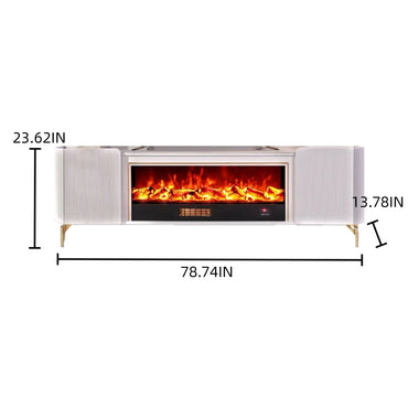 Aihm-Lon Simple Electric Fireplace with Mantel Includes Striped Cabinets 71”-79”