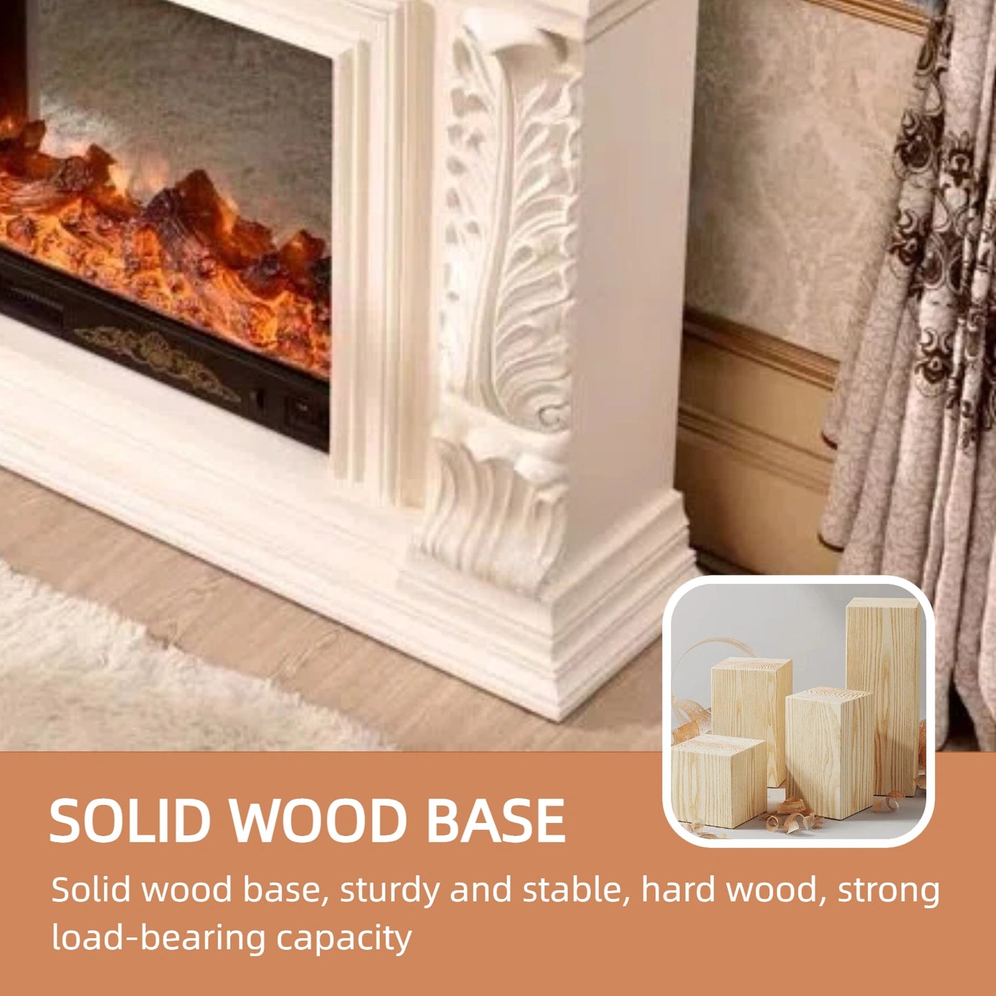 Aihm-Lon Electric Fireplace Includes Vintage Carving with White Realistic Flame 59”