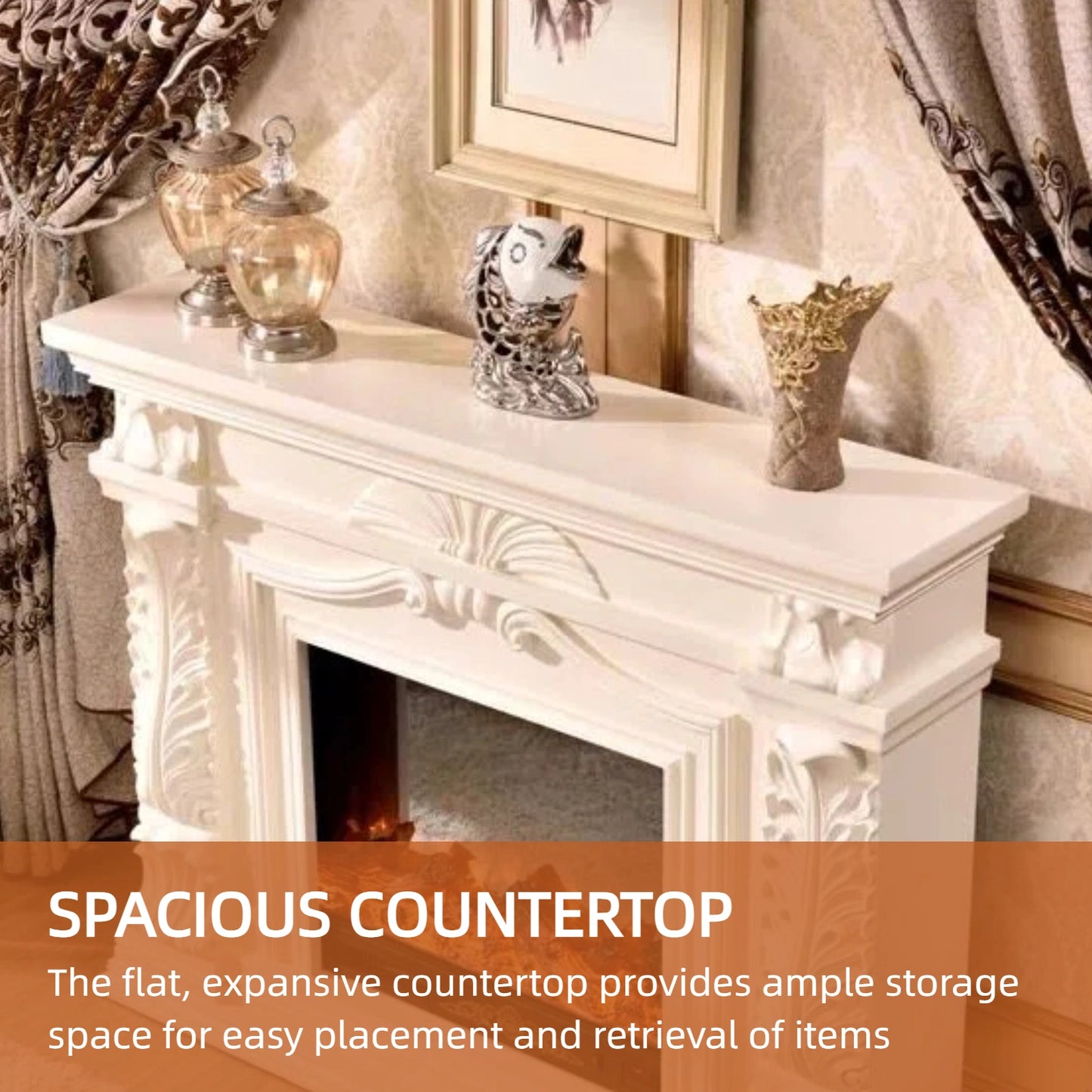 Aihm-Lon Electric Fireplace Includes Vintage Carving with White Realistic Flame 59”