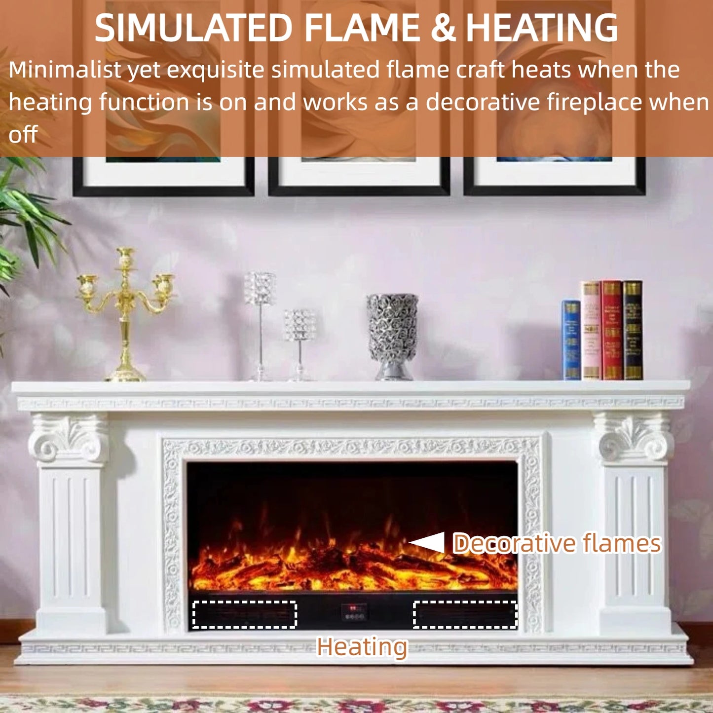 Aihm-Lon Electric Fireplace with Delicate and Complicated Pattern 71”