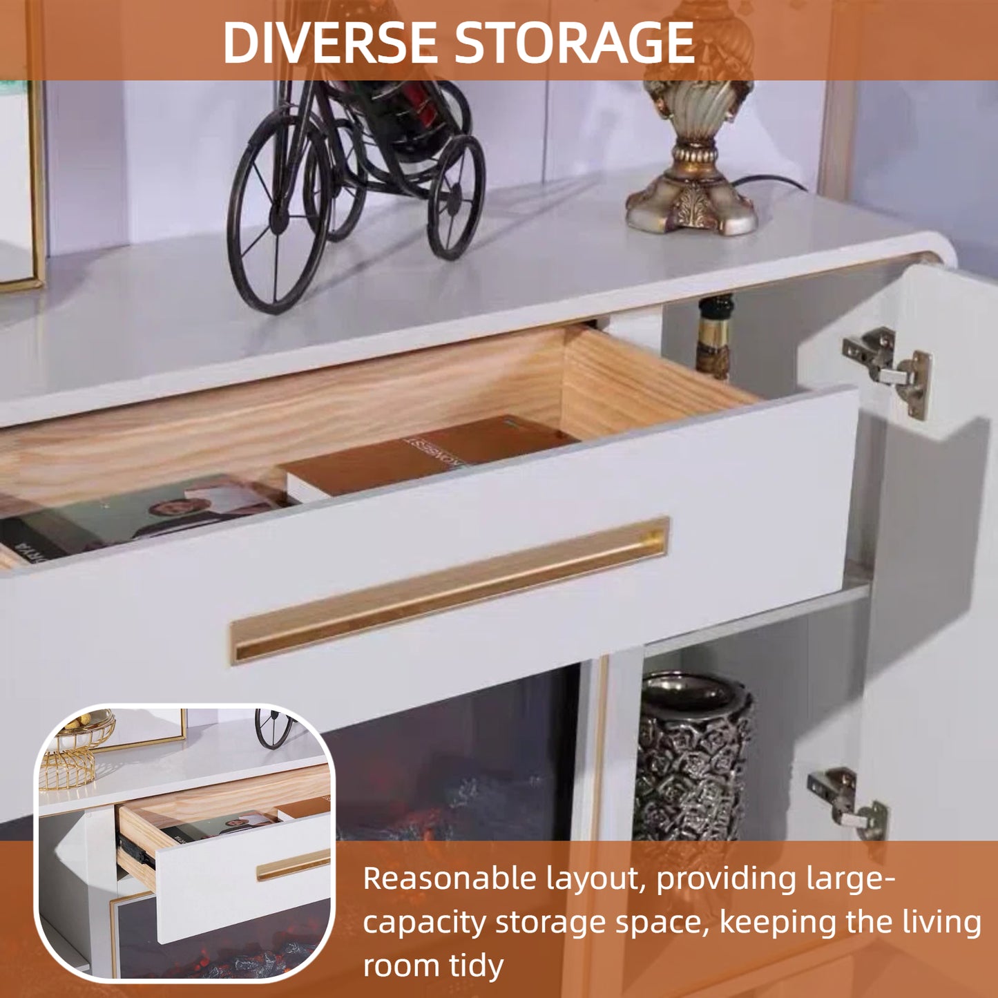 Aihm-Lon Modern Electric Fireplace Includes Storage Drawer 63”